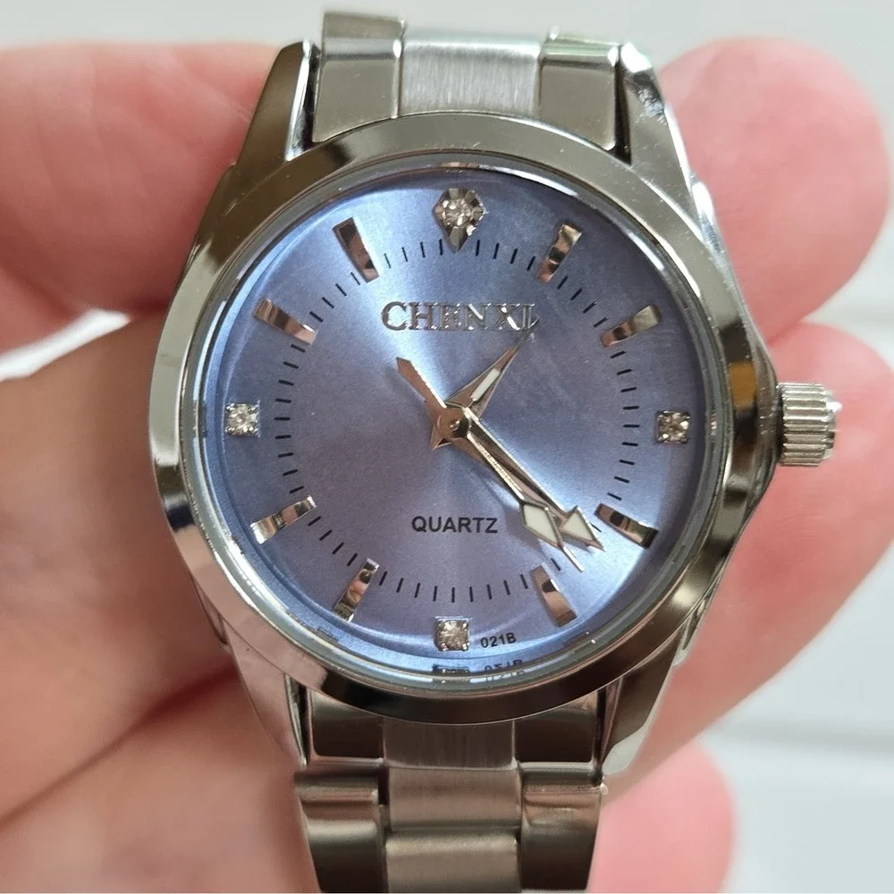 Chenxi CX021L Women's Quartz Watch Light Blue Dial,SS Band,Rhinestone Markers.